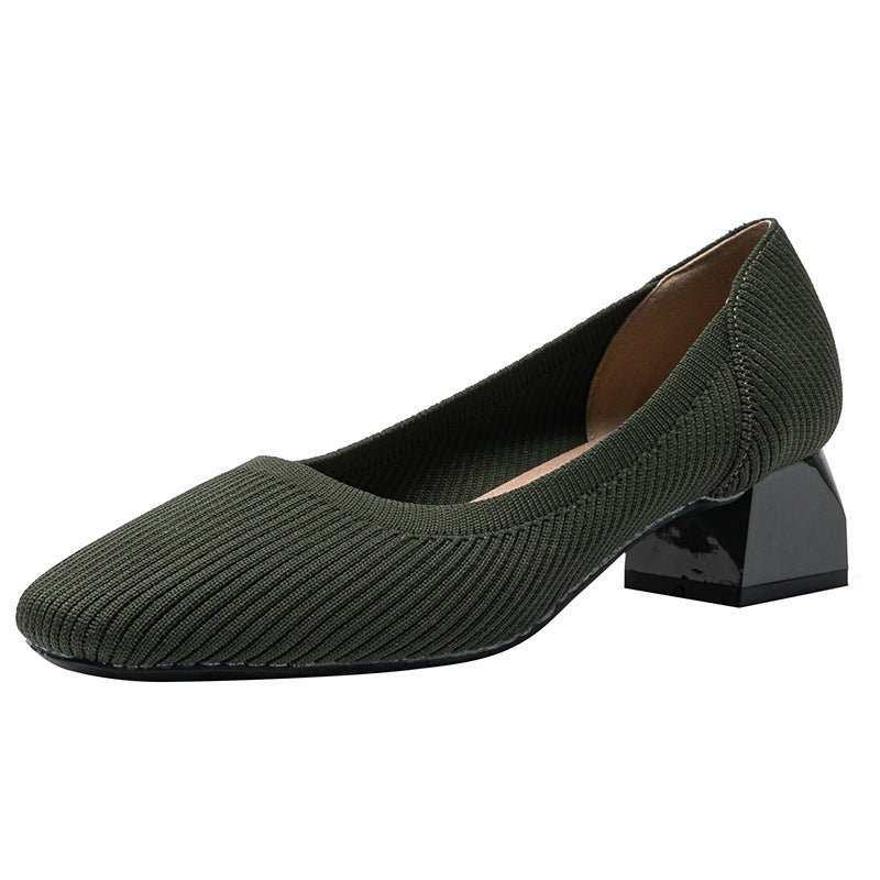 Knit Block Heel Pumps – 5cm Comfortable Work Heels