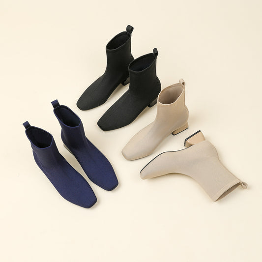 Aria Knit Ankle Boots – 5cm Block Heel Comfort