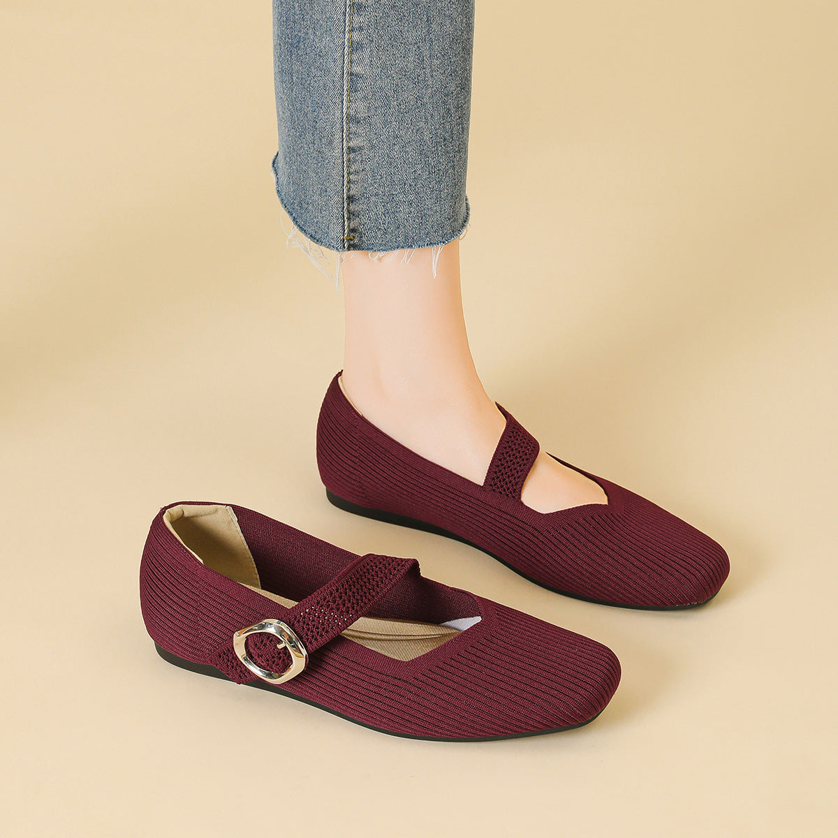 Mary Jane Knit Flats – Lightweight Comfort for Everyday Wear