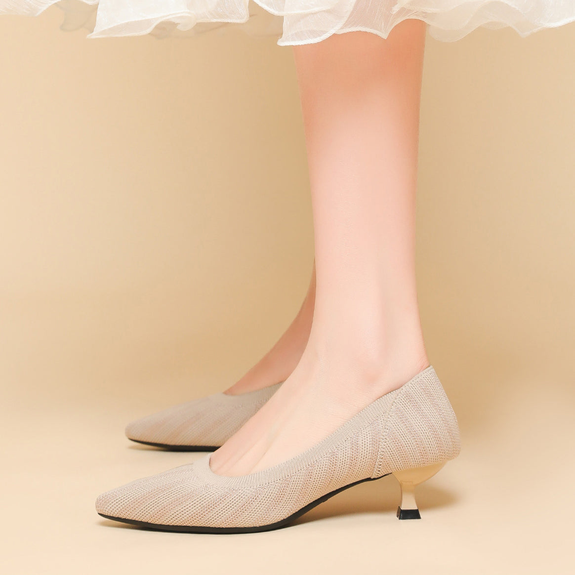 Lumiè Lisa Knit Pumps – 3cm Elegant Kitten Heel