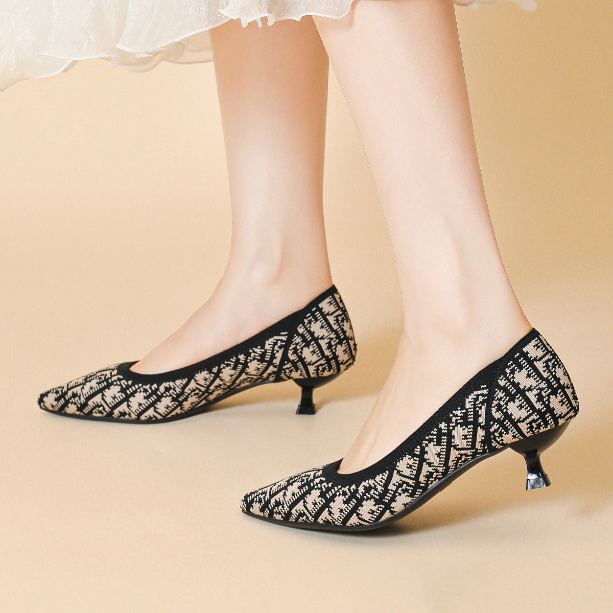 Lisa Houndstooth Knit Pumps – 3cm Elegant Kitten Heel
