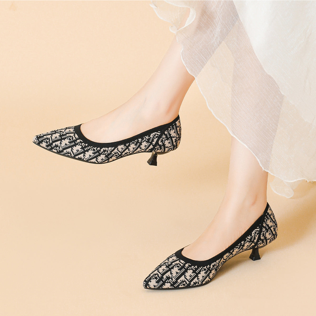 Lisa Houndstooth Knit Pumps – 3cm Elegant Kitten Heel