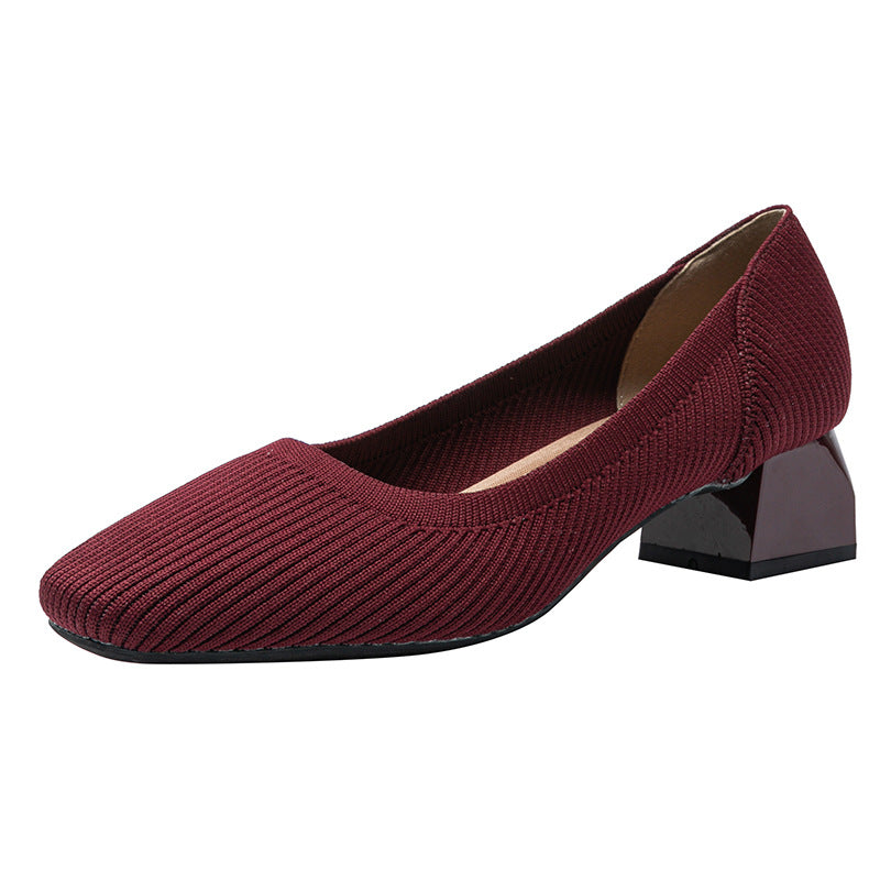 Knit Block Heel Pumps – 5cm Comfortable Work Heels