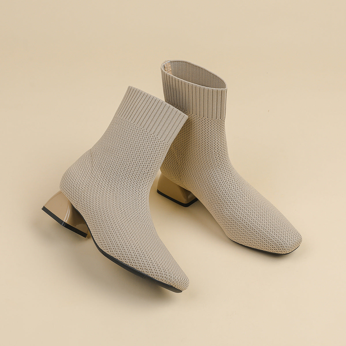 Aria Knit Ankle Boots – 5cm Block Heel Comfort