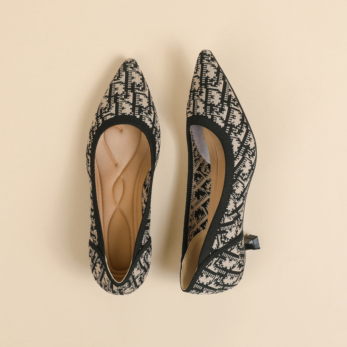 Lisa Houndstooth Knit Pumps – 3cm Elegant Kitten Heel