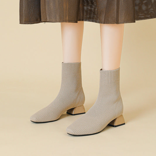 Aria Knit Ankle Boots – 5cm Block Heel Comfort