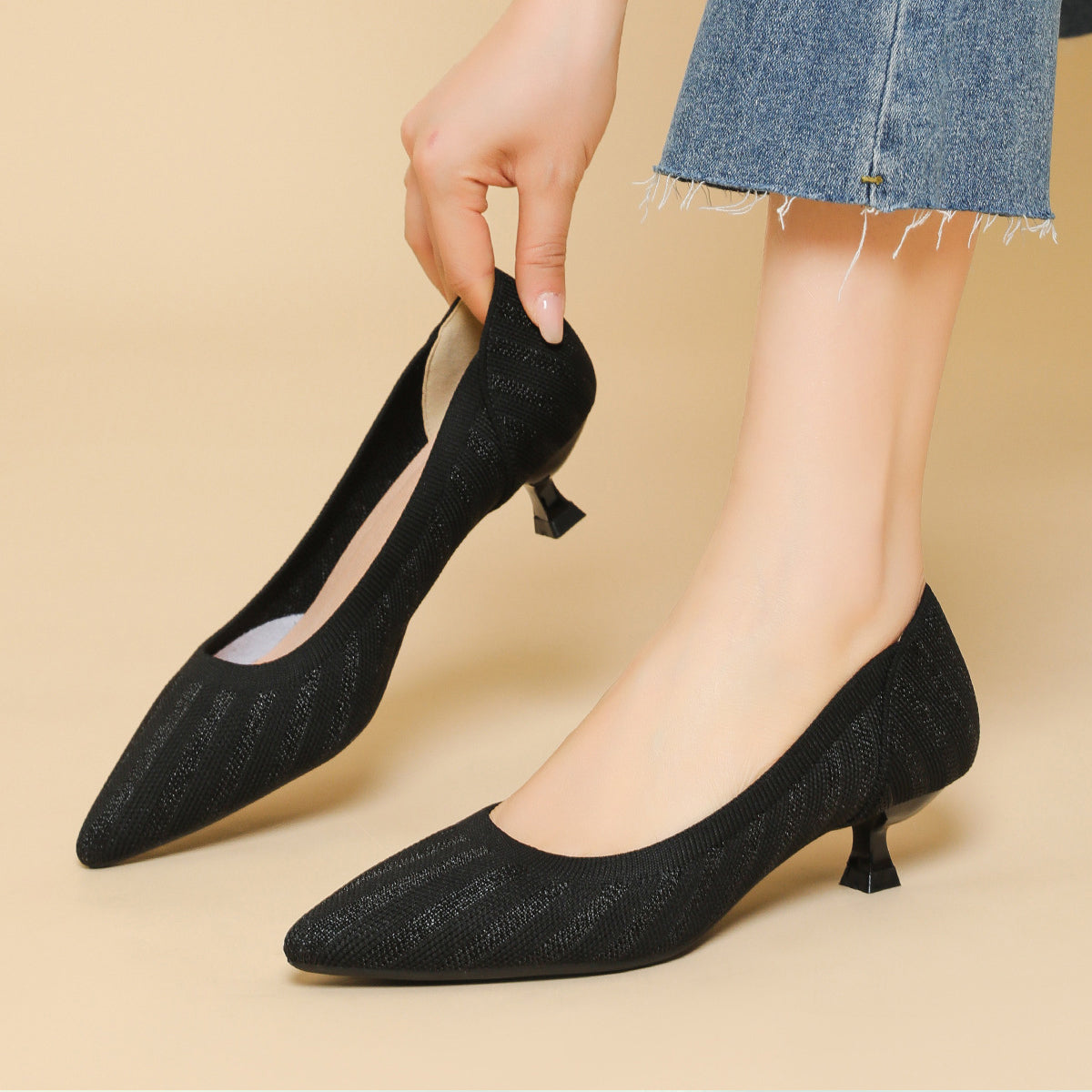 Lumiè Lisa Knit Pumps – 3cm Elegant Kitten Heel