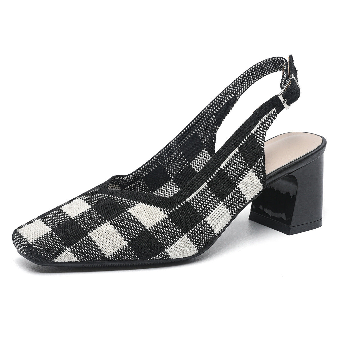Checkered Slingback Heels – 5cm Block Heel Comfort