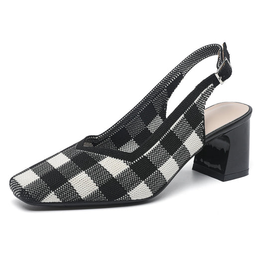 Checkered Slingback Heels – 5cm Block Heel Comfort