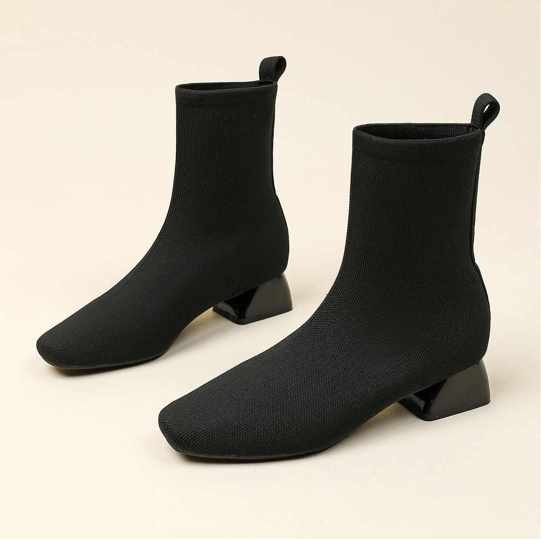 Aria Knit Ankle Boots – 5cm Block Heel Comfort