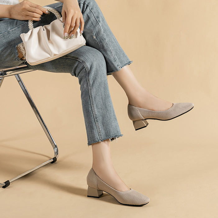 Knit Block Heel Pumps – 5cm Comfortable Work Heels