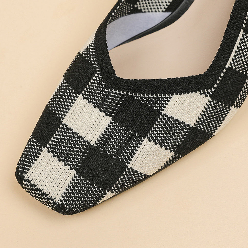 Checkered Slingback Heels – 5cm Block Heel Comfort