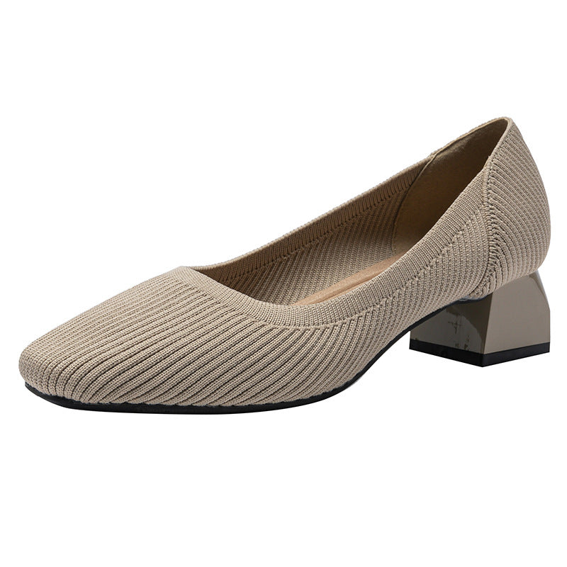 Knit Block Heel Pumps – 5cm Comfortable Work Heels