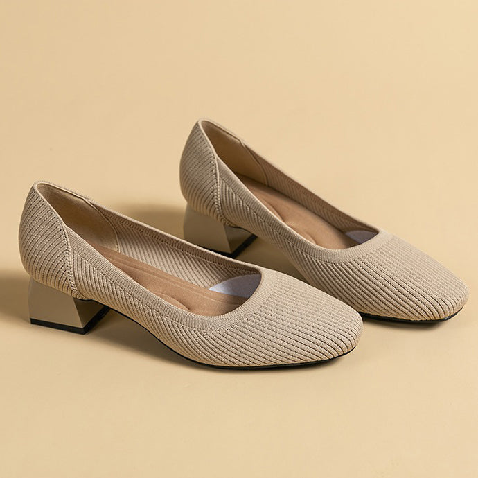 Knit Block Heel Pumps – 5cm Comfortable Work Heels