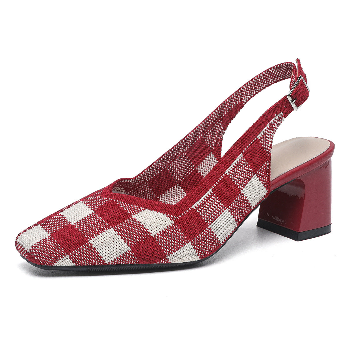 Checkered Slingback Heels – 5cm Block Heel Comfort