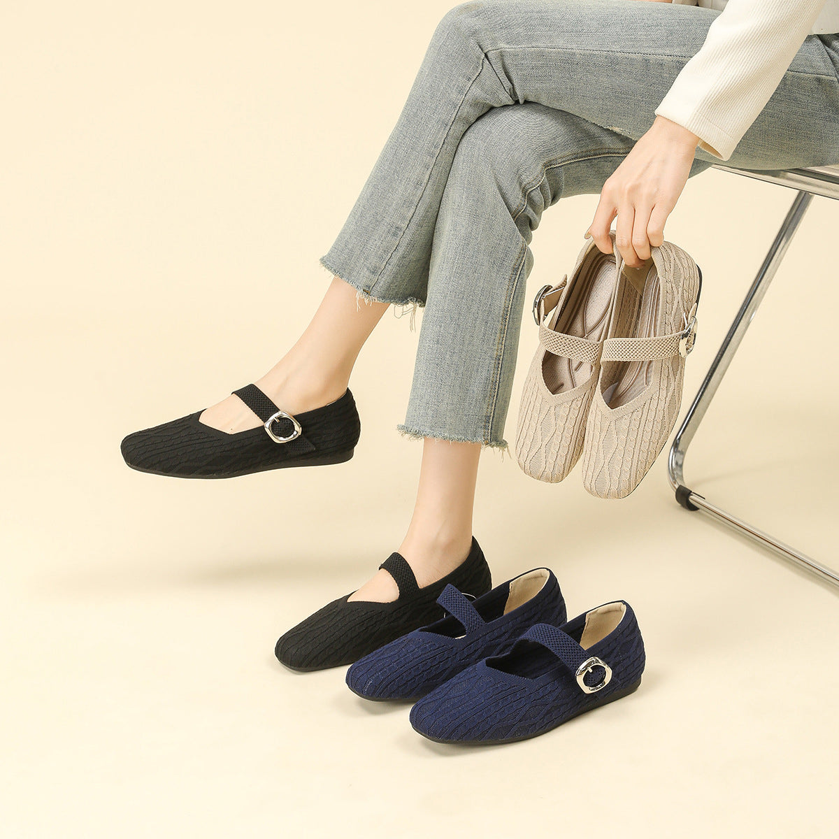 Clair Mary Jane Knit Flats – Lightweight Everyday Comfort