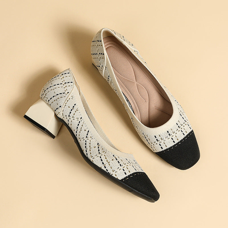 Chic Knit Pumps – 4cm Comfortable Block Heel