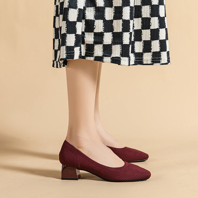 Knit Block Heel Pumps – 5cm Comfortable Work Heels