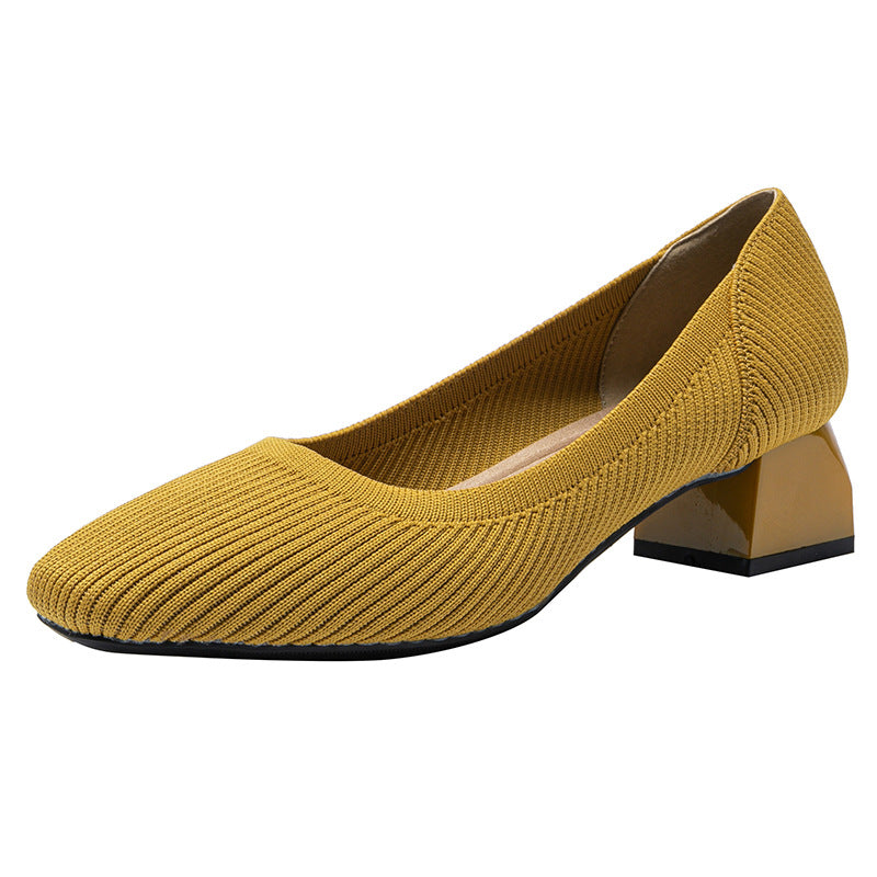 Knit Block Heel Pumps – 5cm Comfortable Work Heels