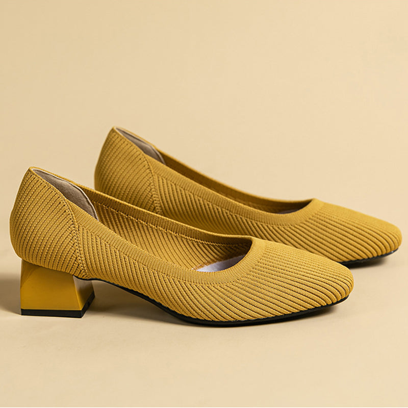 Knit Block Heel Pumps – 5cm Comfortable Work Heels