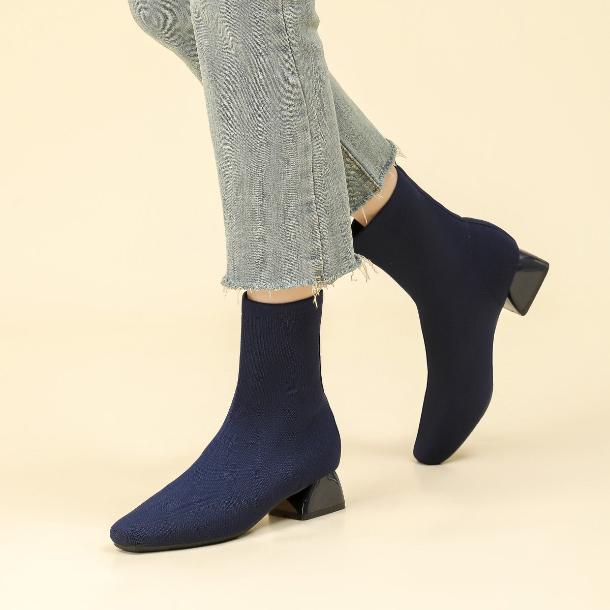 Aria Knit Ankle Boots – 5cm Block Heel Comfort