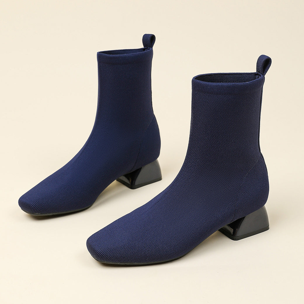 Aria Knit Ankle Boots – 5cm Block Heel Comfort