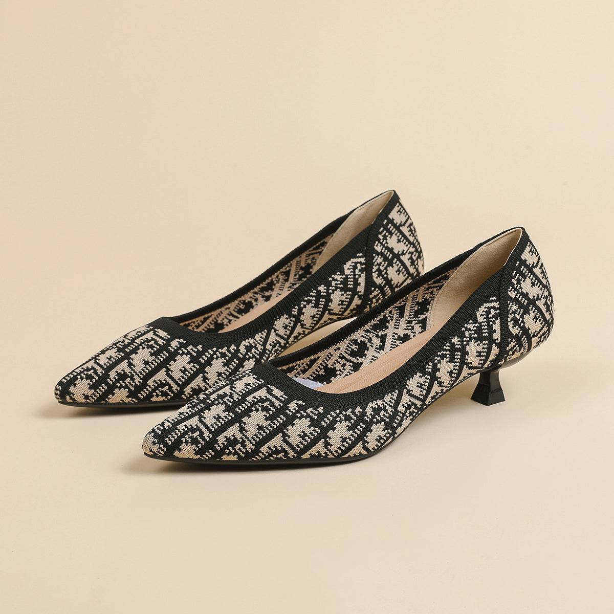 Lisa Houndstooth Knit Pumps – 3cm Elegant Kitten Heel