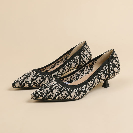 Lisa Houndstooth Knit Pumps – 3cm Elegant Kitten Heel