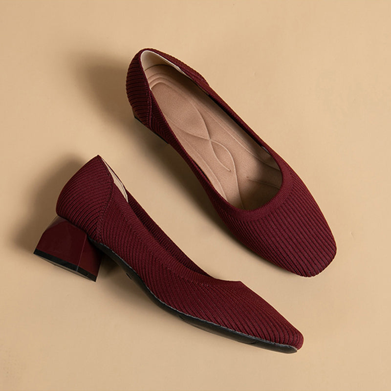 Knit Block Heel Pumps – 5cm Comfortable Work Heels