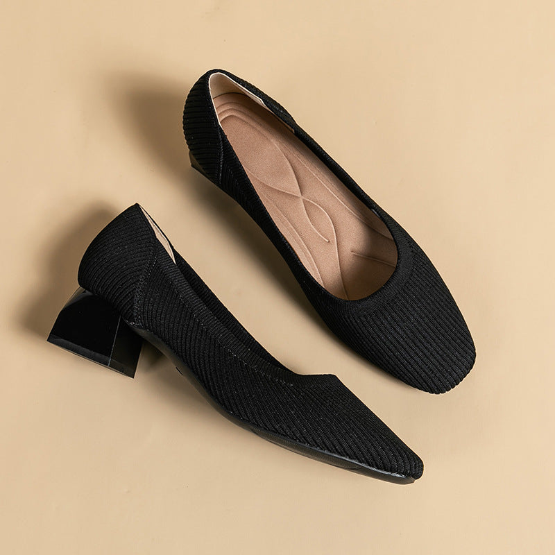 Knit Block Heel Pumps – 5cm Comfortable Work Heels
