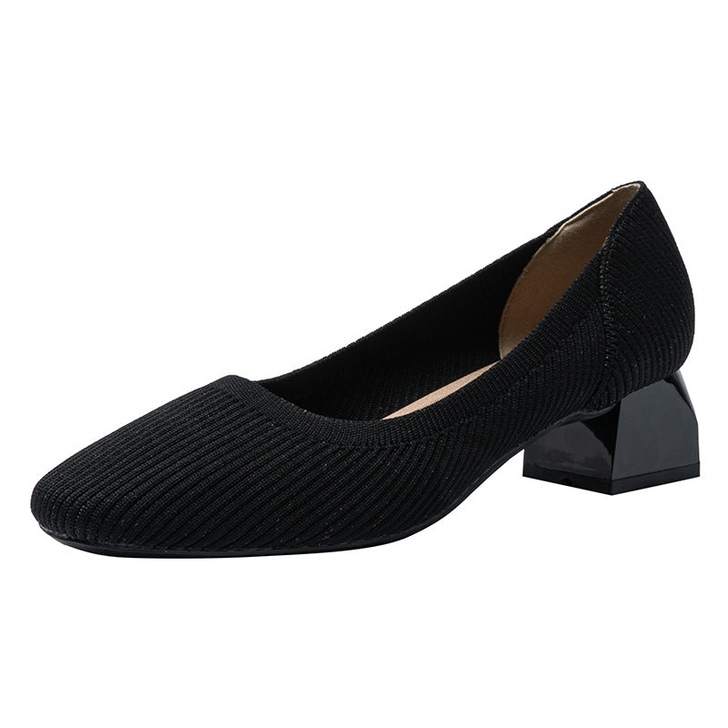 Knit Block Heel Pumps – 5cm Comfortable Work Heels