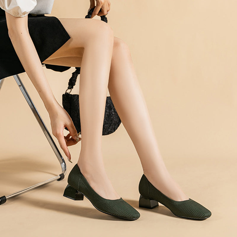 Knit Block Heel Pumps – 5cm Comfortable Work Heels
