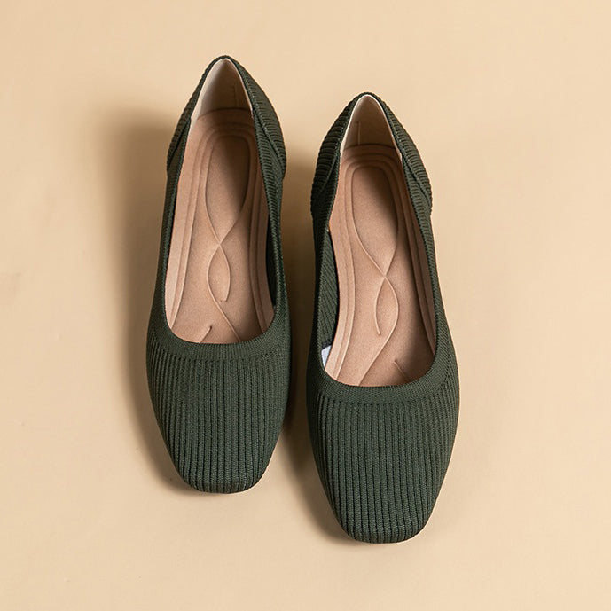 Knit Block Heel Pumps – 5cm Comfortable Work Heels