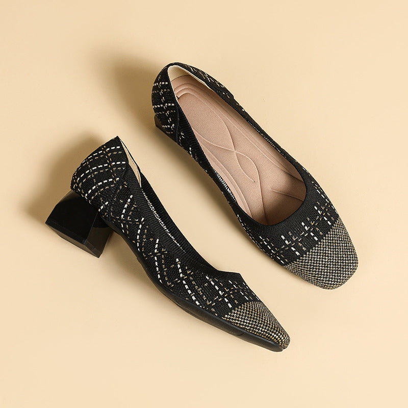 Chic Knit Pumps – 4cm Comfortable Block Heel
