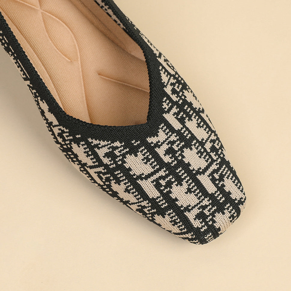 Houndstooth Knit Pumps – 5cm Block Heel Comfort