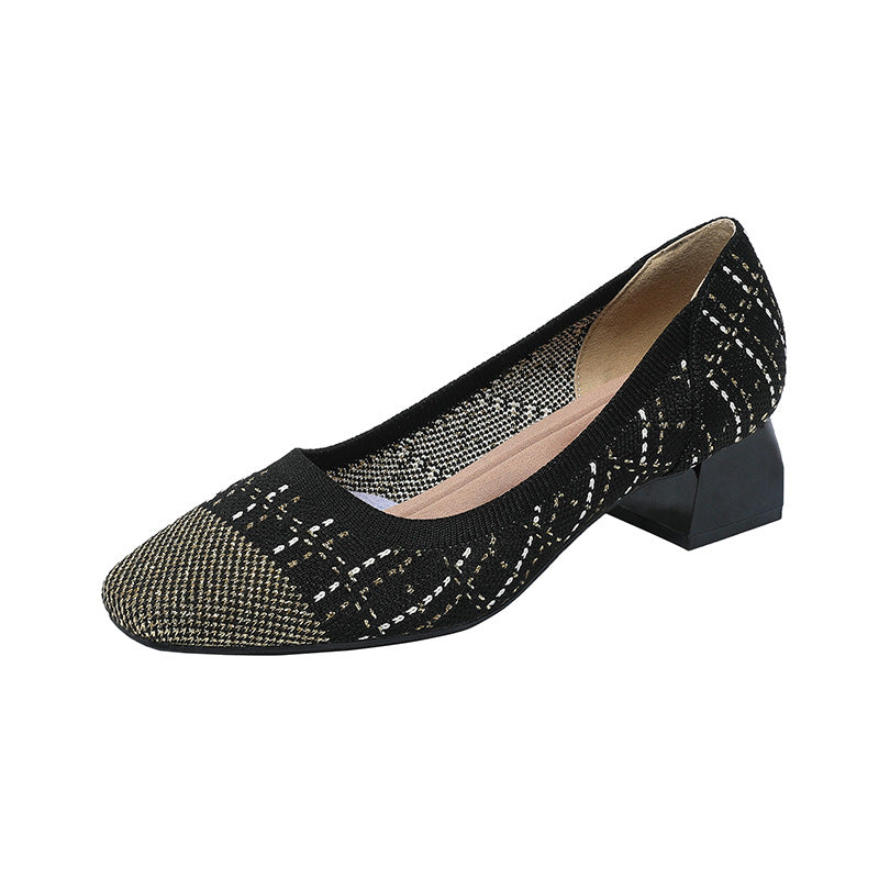 Chic Knit Pumps – 4cm Comfortable Block Heel