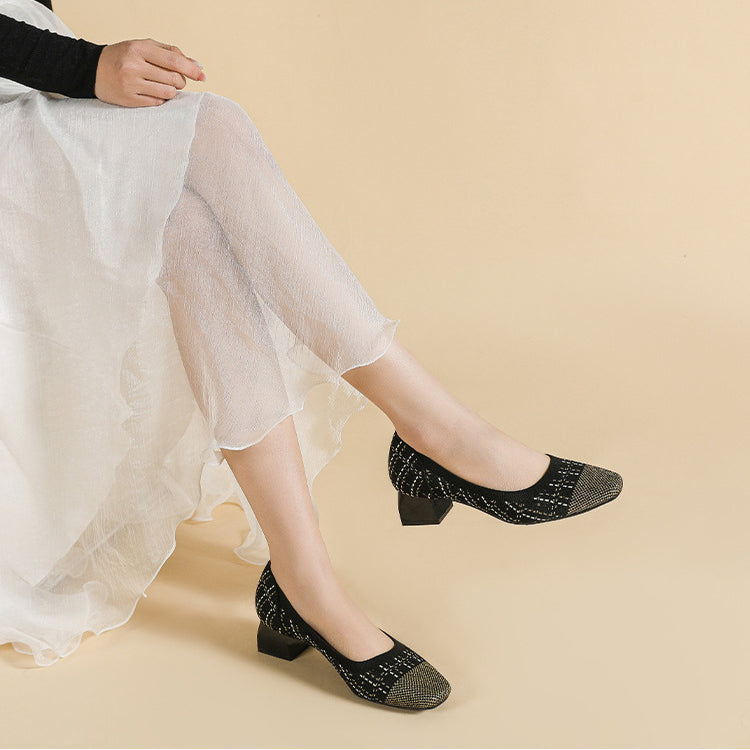 Chic Knit Pumps – 4cm Comfortable Block Heel