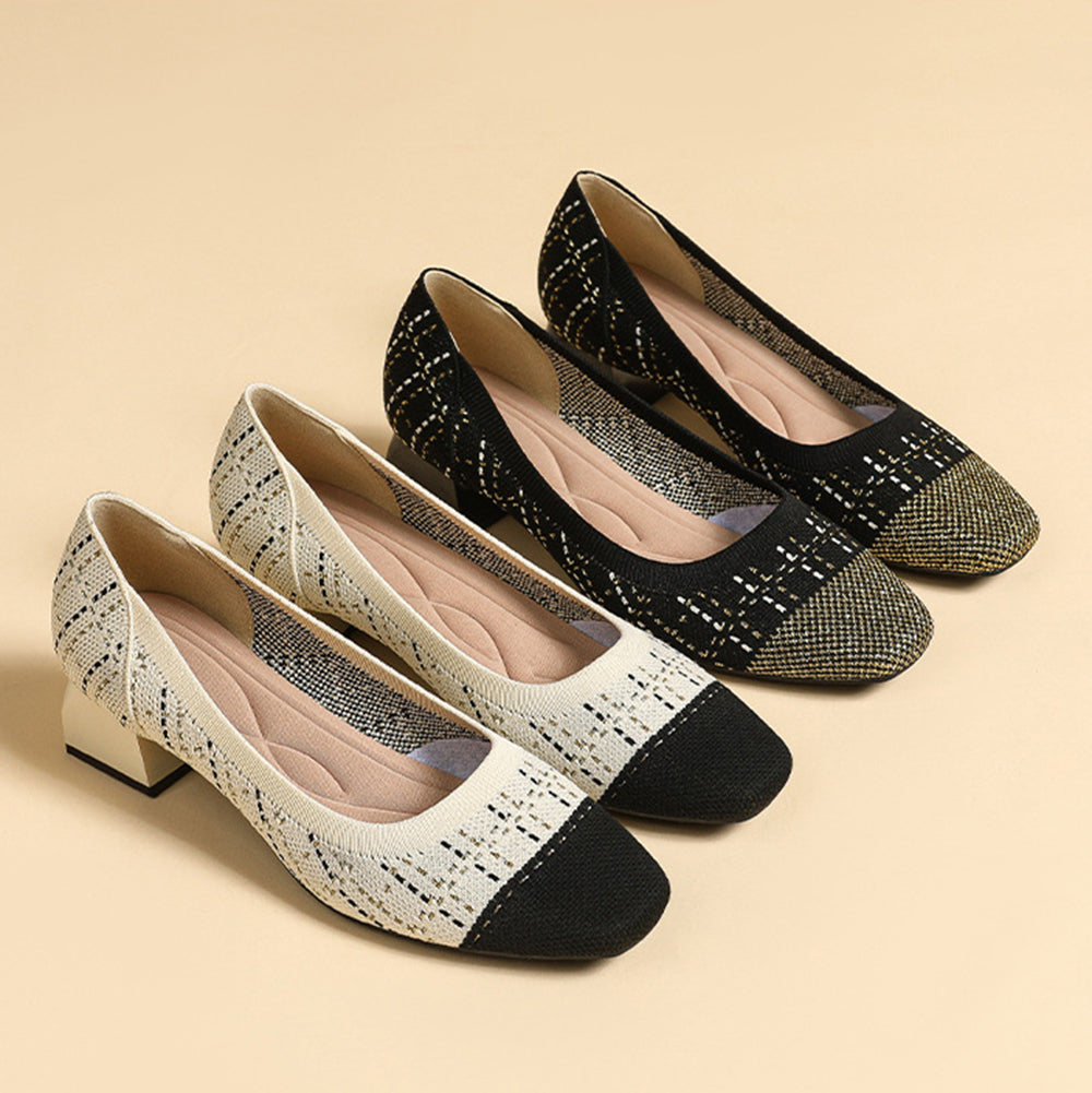 Chic Knit Pumps – 4cm Comfortable Block Heel