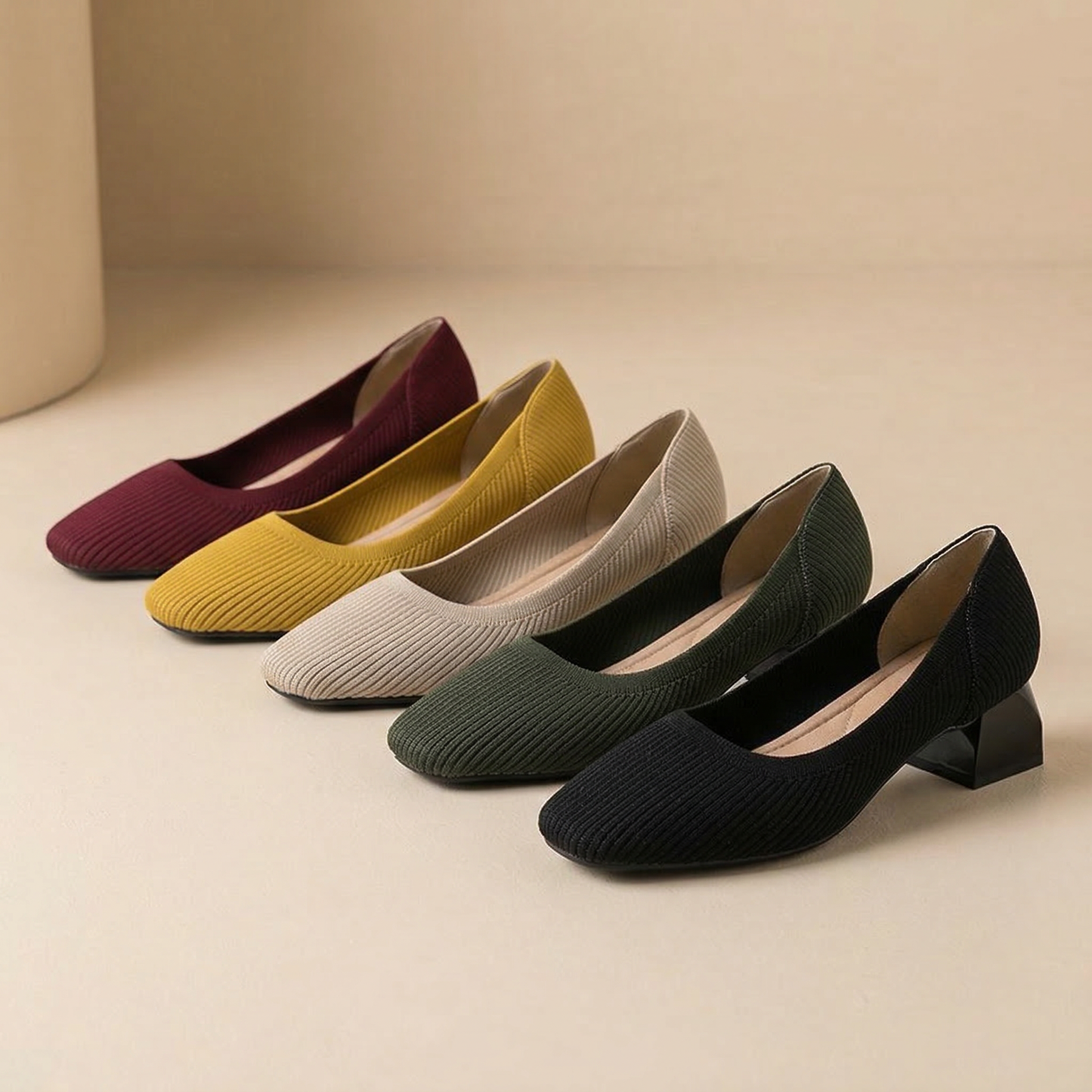 Knit Block Heel Pumps – 5cm Comfortable Work Heels