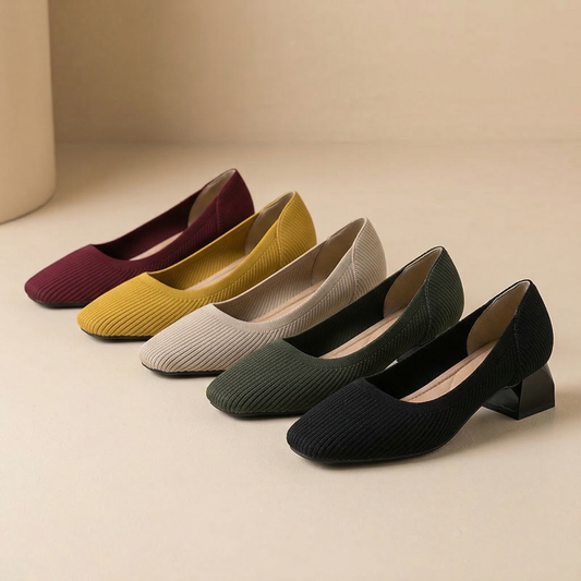 Knit Block Heel Pumps – 5cm Comfortable Work Heels